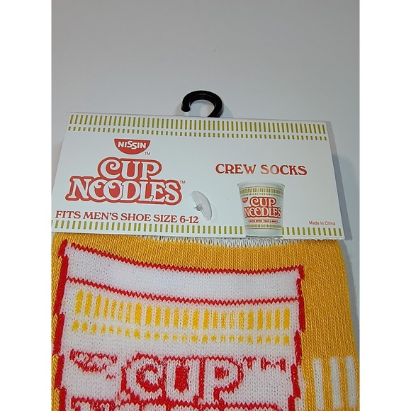 Nissin Cup Noodles Crew Socks Yellow White‎ Red Fits Men's Shoe Size 6-12 - Picture 2 of 5